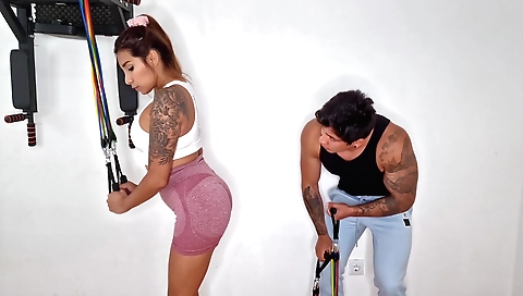 Indian girl with tattoos fucked so hard in the gym