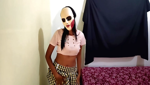 Indian solo girl is stripping down in her classroom