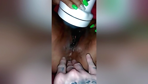 My hot brunette girlfriend is getting wet with a hot toy