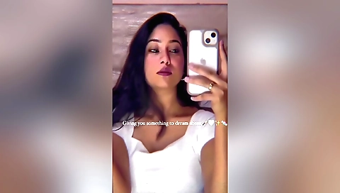 Sexy brunette teen in a red dress and a blonde video
