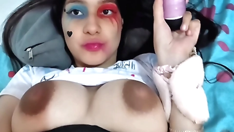 Busty brunette 18+ girl gives a blowjob to her stepsister