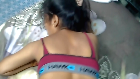 Hot brunette girl has a sexy face and pussy in POV clip