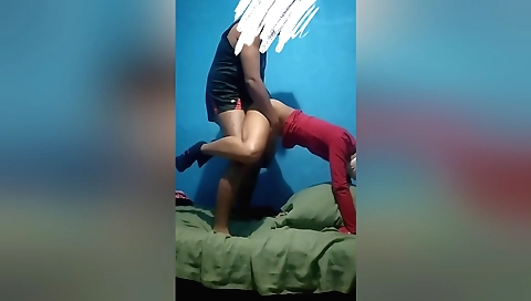 Busty chick with sexy legs is giving a webcam sex video