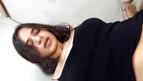 Brunette babe sucks hard in the bedroom by the owner