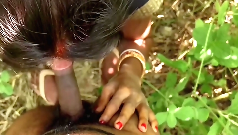 Indian hot brunette in the jungle outdoor sex scene