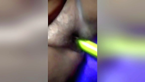 Amateur wife with hairy pussy plays with a large dildo
