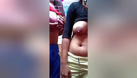 Amateur big tits brunette shows her ass in a webcam video