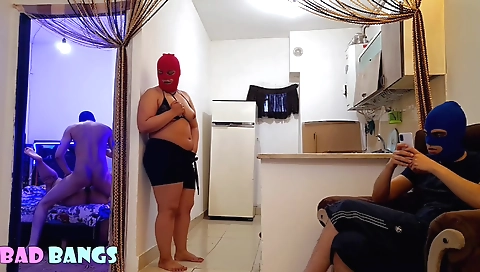 Brunette with big boobs and a nice face is filming