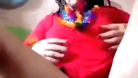 Milf in red lingerie with her wet pussy showing her body