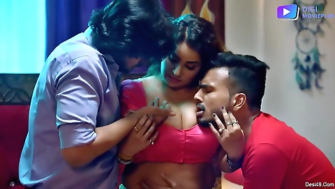 Chubby brunette milf and a young stud have a threesome