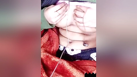 Indian girl masturbates with her fingers on her pussy