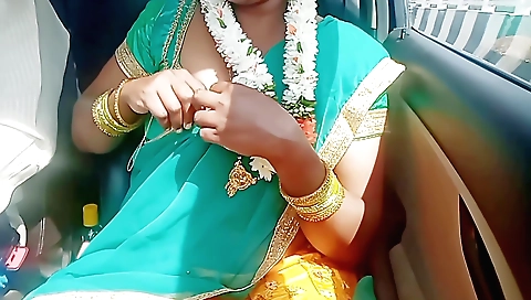Indian brunette sexy in a car and sucks a dick on the side