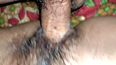 Hairy indian woman is playing with her pussy and creampie