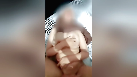 Big tits brunette with a big hijab watching husband off