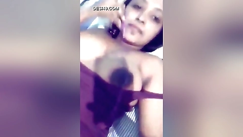 Busty brunette babe shows her hairy pussy in amateur video