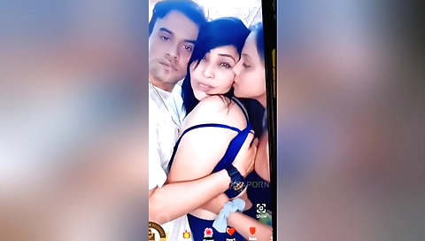 Amateur brunette gets fucked by two guys and she enjoys