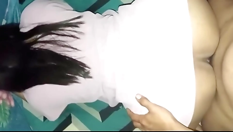 Hot brunette from a sexy outfit came home from work