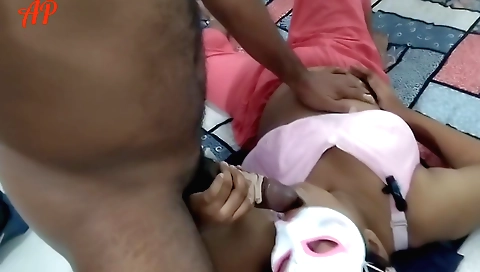 Indian teen has fun in the bedroom with her husband and partner