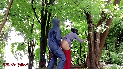 Bhabhi and a brunette are having a hot session outdoors